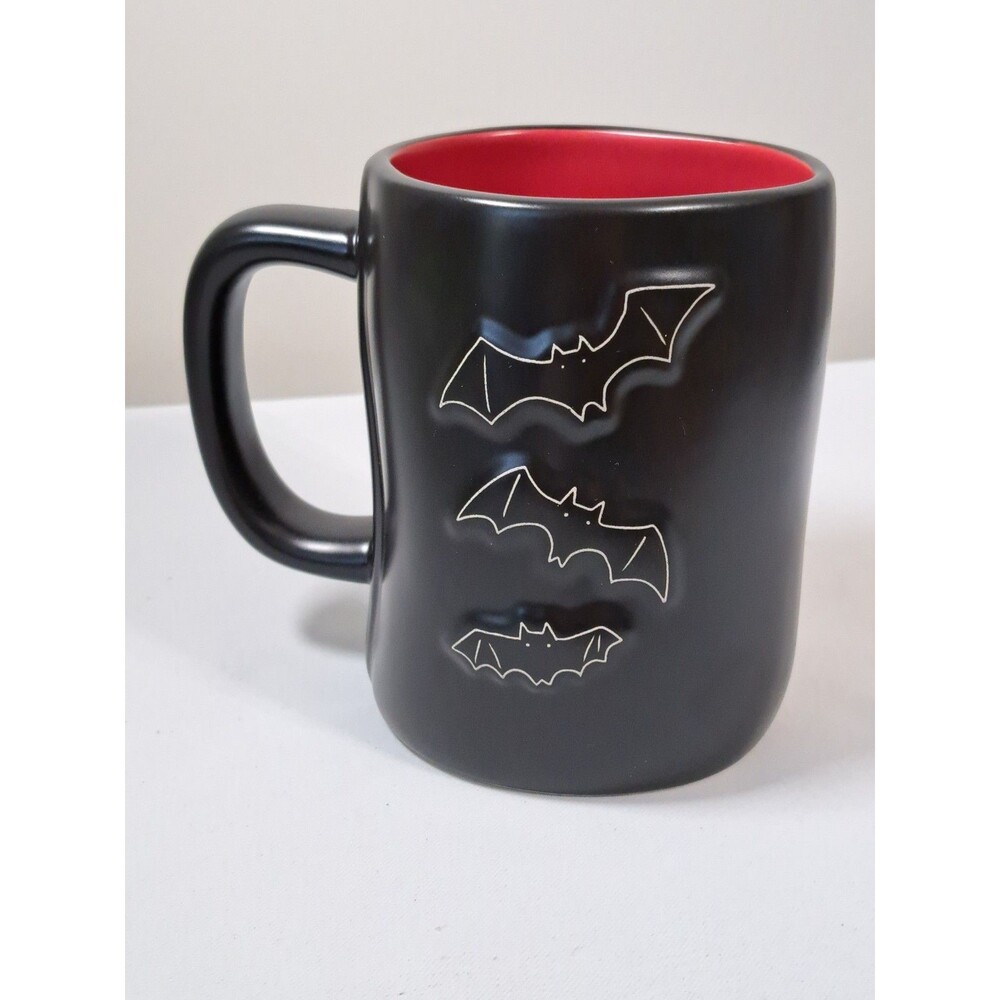 Rae Dunn Halloween VAMPIRE JUICE Black Mug with Red Interior and Bats - Picture 3 of 6